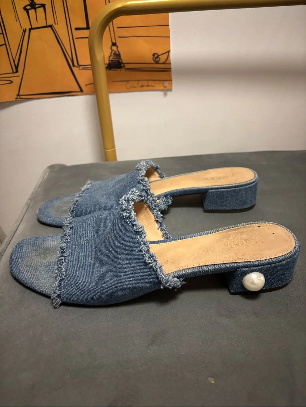 Frayed Denim Slide Mules in Blue